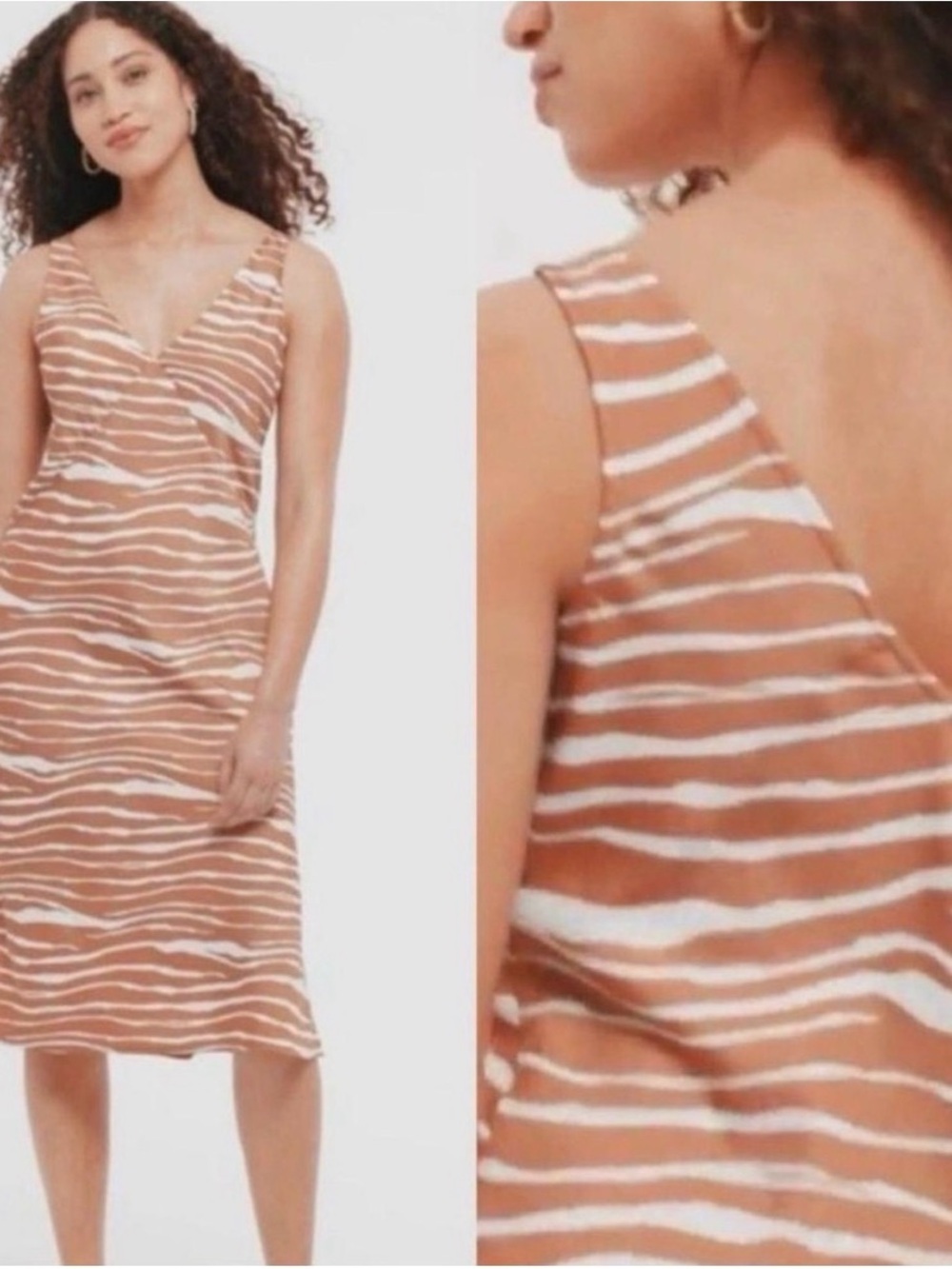 A new day - Brown and White Striped Midi Dress